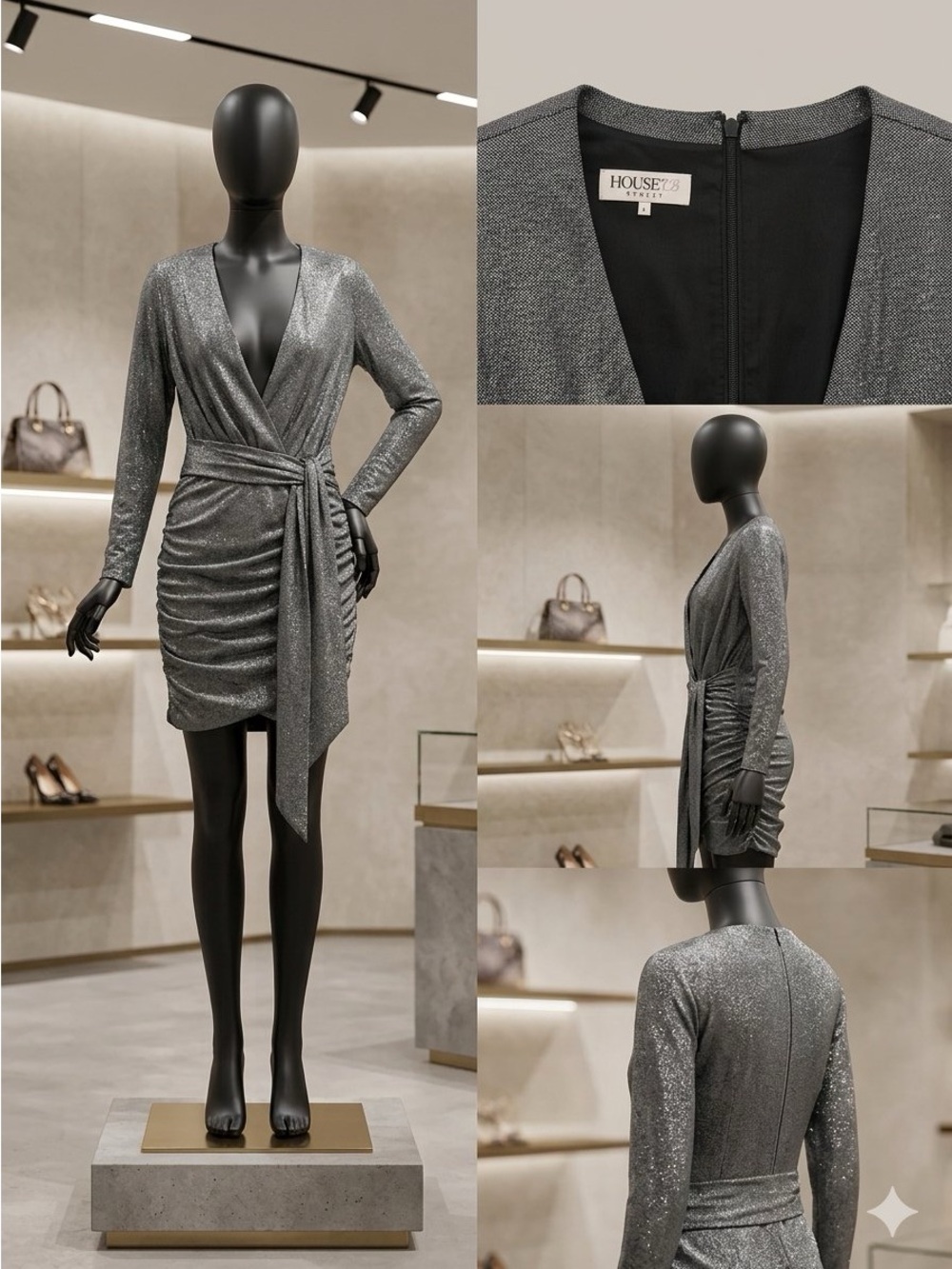 House of CB Silver Glitter Wrap Mini Dress
